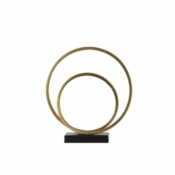 H2H Metal Double Circle Sculpture on Rectangular Base, Gold H23243646